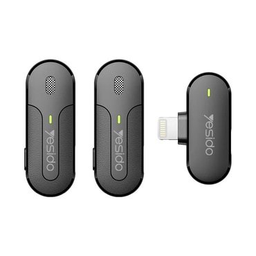 (2-pack) Brezžični lavalier mikrofon Yesido "KR16" - Lightning, 70mAh, 2.4GHz - črn