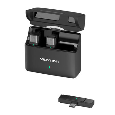 (2-pack) Brezžični lavalier mikrofon Vention "NCAB0" USB-C, ANC - black