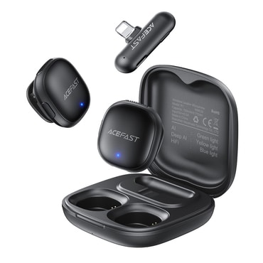 (2-pack) Brezžični lavalier mikrofon Acefast "R1" Lightning, 360° zvok, AI zmanjševanje šuma, 750mAh - black