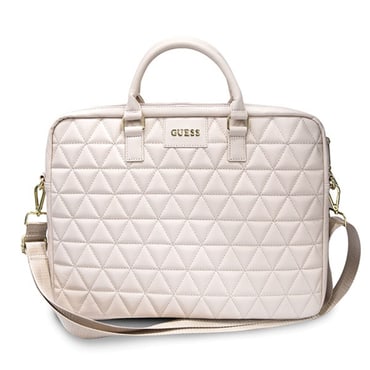 Torba za prenosnik Guess "Computer Bag Quilted" 15-16", mozaik vzorec, snemljiv in nastavljiv ramenski trak - pink