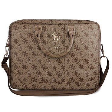Torba za prenosnik Guess "Computer Bag 4G Big Logo" 15" iz luksuznega saffiano usnja, z nastavljivim in snemljivim trakom - brown