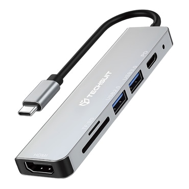 Hub postaja Techsuit "TurboChargeX 6v1 (H5)" USB-C - 2x USB-A, USB-C, HDMI, TF/SD kartica, PD100W, 4K pri 30Hz - gray