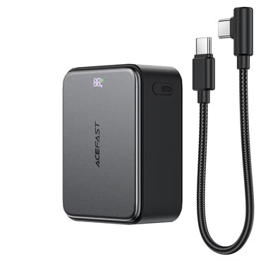 Power bank Acefast "M28" 10000mAh, 22.5W, z 2x USB-C kablom, hitrim polnjenjem, USB-A priključkom in zaslonom - black