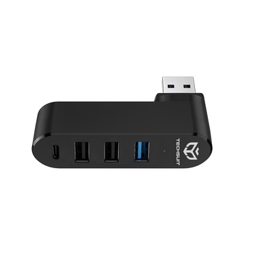 Hub postaja Techsuit "SplitterNode 4v1 (H17)" USB-A - 3x USB-A, 1x USB-C, 5Gbps, 180° rotacija - črna