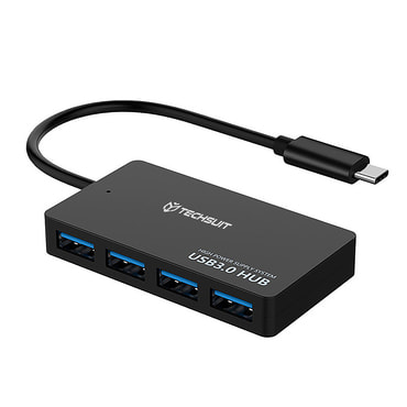 Hub postaja Techsuit "QuantumNode 4v1 (H16)" USB-C - 4x USB-A 3.0, ABS - črna