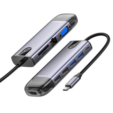 Hub postaja Mcdodo "HU-7420" 10v1 USB-C - 2x USB-A 2.0, 2x USB-A 3.0, 1x HDMI 4K, 1x VGA, 1x LAN, 1x SD, 1x TF, PD100W, 5Gbps - gray