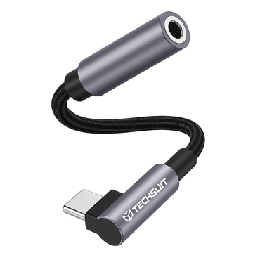 USB-C v AUX 3.5mm audio kabel Techsuit "MusicDoX AC7" Hi-Fi zvok, DAC čip, 3A, 0.1m - siv