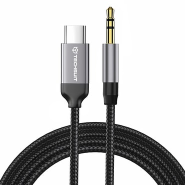 USB-C v AUX 3.5mm audio kabel Techsuit "SoundShell AC9" DAC čip, 16bit/48Khz, 1.5m - siv