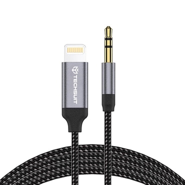 Lightning v AUX 3.5mm audio kabel Techsuit "SoundShell AC10" 16bit/48Khz, 1.5m - siv