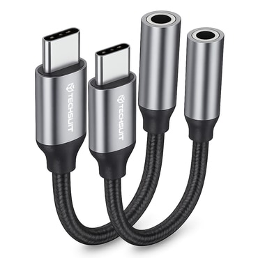 (2-pack) USB-C v AUX 3.5mm audio kabel Techsuit "FuseXound AC12" DAC čip, 3A, 0.1m - siv