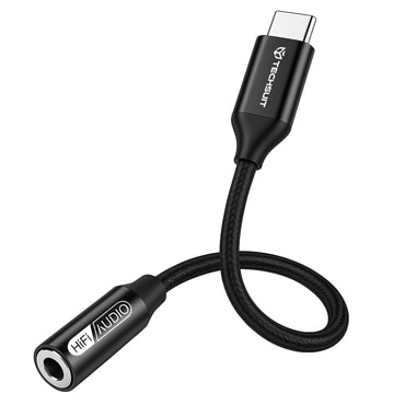 USB-C v AUX 3.5mm audio kabel Techsuit "FuseXound AC13" Hi-Fi kakovost, DAC čip, 3A, 48kHz, 0.1m - črn