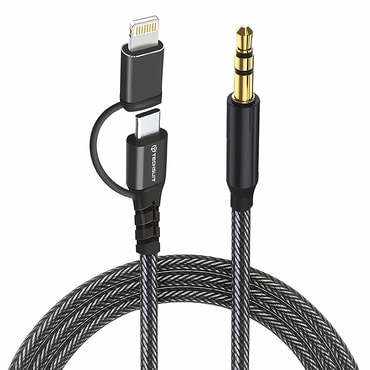 USB-C v AUX 3.5mm audio kabel Techsuit "EchoSnap AC15" Hi-Fi kakovost, Lightning, 1m - črn