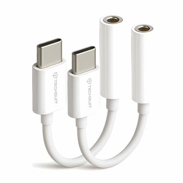 (2-pack) USB-C v AUX 3.5mm audio kabel Techsuit "MusicBox AC18" DAC čip, 24bit/96kHz, 3A, 0.1m - bel