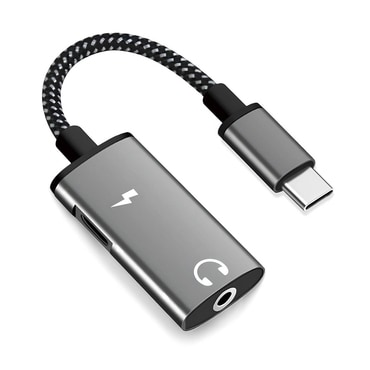 USB-C v AUX 3.5mm audio kabel Techsuit "AcustiCore AC22" Hi-Fi zvok, DAC čip, hitro polnjenje - siv