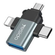 OTG adapter Yesido "GS15" USB-A v Lightning, Micro-USB, USB-C, 480Mbps - črn