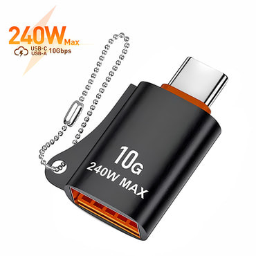 OTG adapter Techsuit "HyperPort A1" USB-A v USB-C 10Gbps, 240W, aluminij - oranžen