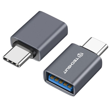 OTG adapter Techsuit "SlateVolt A8" USB-A v USB-C 5Gbps, 3A, aluminij - siv