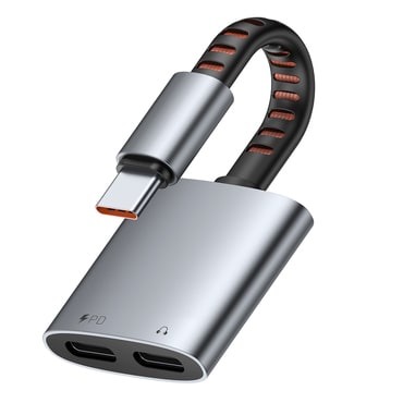 USB-C v 2x USB-C audio kabel Mcdodo "CA-3370" 3A, 60W, premium kakovost zvoka, 0.1m - gray