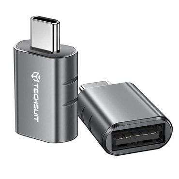 OTG adapter Techsuit "SlateVolt A10" USB-A v USB-C USB 3.0, 5Gbps, 3A, Thunderbolt 3 podpora, cinkova zlitina - siv