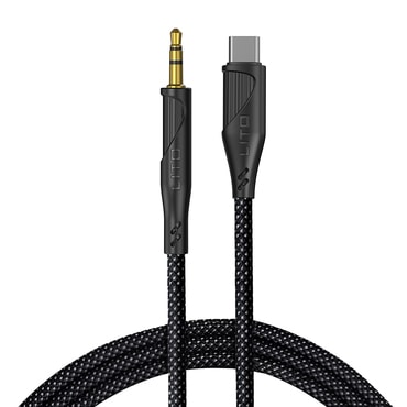 USB-C v AUX 3.5mm audio kabel Lito "LA02" brez izgube signala, pleten najlon, 1m - black