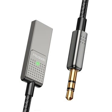 USB v AUX 3.5mm audio kabel Mcdodo "CA-8700" HD stereo, vgrajen mikrofon, najlonska pletenina, 1.7m - black