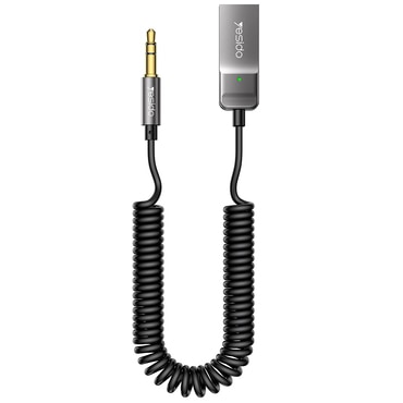 USB v AUX 3.5mm audio kabel Yesido "YAU82" Bluetooth 5.0, spiralna zasnova, 1.4m - črn