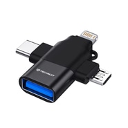 OTG adapter Techsuit "SoundVoltX A17" 4v1 USB-A v USB-C, Micro-USB, Lightning - črn