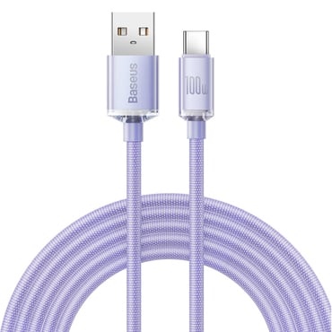 Polnilni in podatkovni 100W USB-A v USB-C kabel Baseus "Crystal Shine" - 1.2m - purple