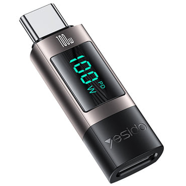 USB-C v USB-C OTG adapter Yesido "GS24" 100W, prikaz moči v realnem času, 480Mbps - siv