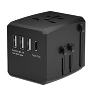 Potovalni adapter Techsuit "HHT904-B1" EU/UK/AUS/US, 3x USB + 1x USB-C, PD 15W - črn