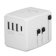 Potovalni adapter Techsuit "HHT904-W3" EU/UK/AUS/US, 3x USB + 1x USB-C, PD 30W - bel
