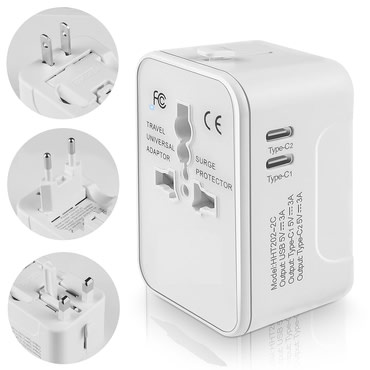 Potovalni adapter Techsuit "HHT202-2C" EU/UK/AUS/US, 2x USB-C - bel