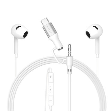 Slušalke Lito "LF03" z 3.5mm Jack in USB-C, stereo, z HD mikrofonom, 1.2m - bele