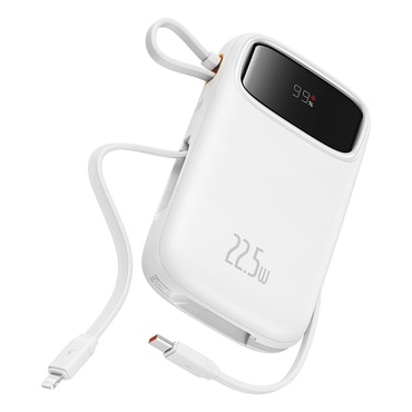 Power bank Baseus "Qpow Pro+" 10000mAh 22.5W z Lightning, 2x USB-C in USB, s kablom USB-C 30cm - white