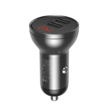 Avtomobilski 24W polnilec Baseus "CCBX-0G" z digitalnim prikazovalnikom, 2x USB-A - gray