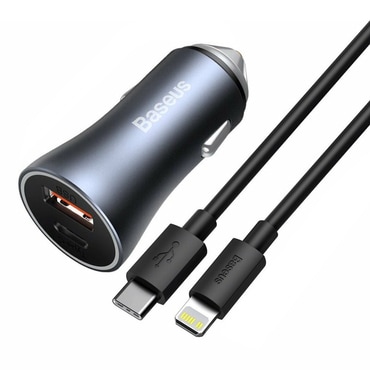 Avtomobilski 40W polnilec Baseus "Golden Pro" USB-A in USB-C z USB-C v Lightning kablom - dark gray