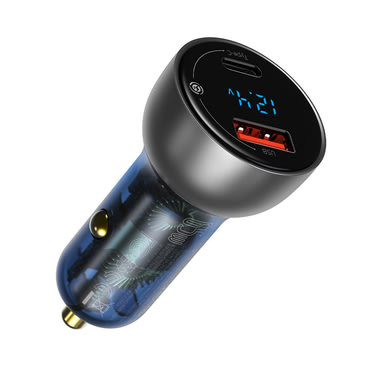 Avtomobilski 65W polnilec Baseus "CCKX-C0A" z digitalnim prikazovalnikom, USB-C PD65W, USB QC4.0 - clear