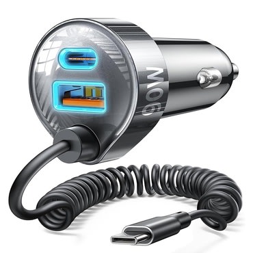 Avtomobilski 90W polnilec Lisen "YL0223120020" z USB-C kablom in LED indikatorjem - black