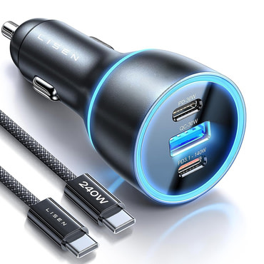 Avtomobilski 170W polnilec Lisen "YL0225060006" 2x USB-C, 1x USB-A, GaN, s Type-C kablom - black