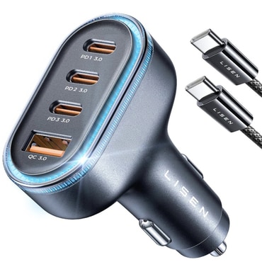 Avtomobilski 101W polnilec Lisen "YL0223120021" z USB in 3x USB-C - black