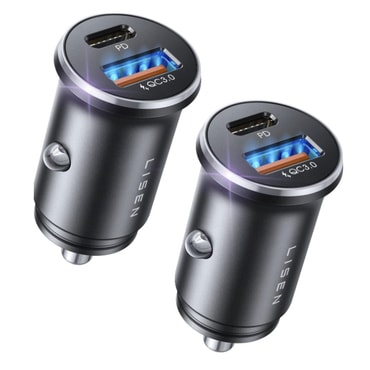 (2-pack) Avtomobilski 36W polnilec Lisen "YL0223080037" 2x USB, USB-C, PD, Q3.0 - black