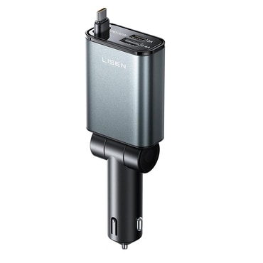 Avtomobilski 57W polnilec Lisen "YL0325010016" 3v1 z USB-C izvlečnim kablom - black
