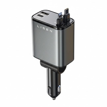 Avtomobilski polnilec Lisen "YL0224040031" 4v1 z USB-C in Lightning izvlečnima kabloma - black