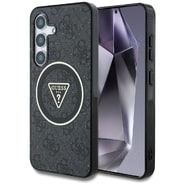 Ovitek Guess "IML Metal Glitter 4G Circle Triangle MagSafe" za Samsung Galaxy S25 - black