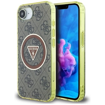 Ovitek Guess "IML Metal Glitter 4G Circle Triangle MagSafe" za iPhone 16e / 17e - brown