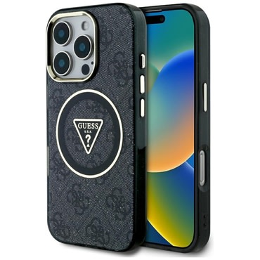 Ovitek Guess "IML Metal Glitter 4G Circle Triangle MagSafe" za iPhone 16 Pro - black