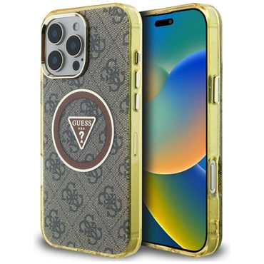 Ovitek Guess "IML Metal Glitter 4G Circle Triangle MagSafe" za iPhone 16 Pro - brown