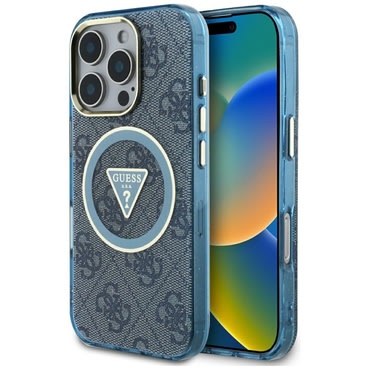 Ovitek Guess "IML Metal Glitter 4G Circle Triangle MagSafe" za iPhone 16 Pro - blue