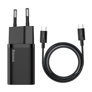 Stenski 25W polnilec Baseus "Super Si" USB-C z USB-C kablom - black