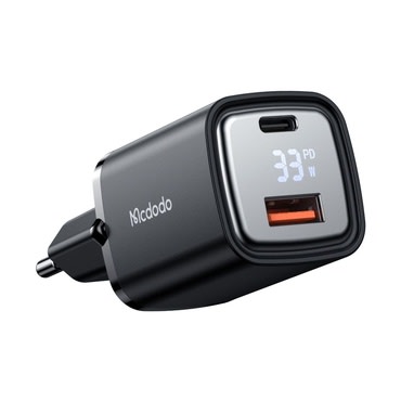 Stenski 33W polnilec Mcdodo "Graphite Series CH-1701" USB-A in USB-C z digitalnim prikazovalnikom - black
